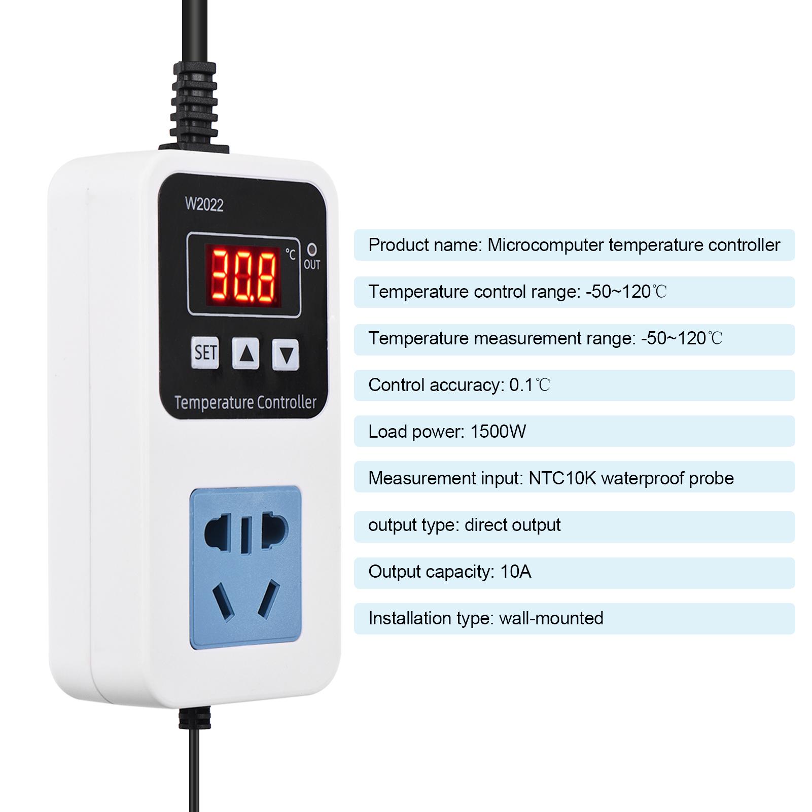 110-220V 10A 1500W Electronic Temperature Controller Outlet Wall Mounted Intelligent Digital Display Temperature Control Switch with Waterproof Sensor