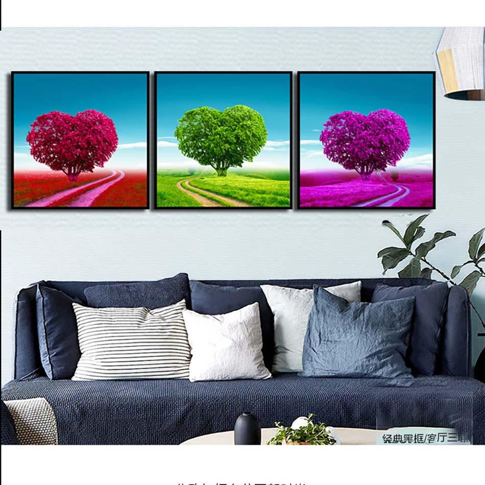 Bộ 3 tranh canvas treo tường Decor Con đường cây trái tim lãng mạn- DC097