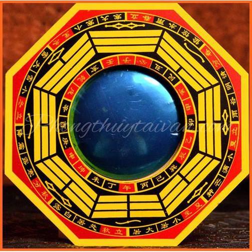 Gương Bát quái Tiên Thiên Lồi/Lõm Cạnh Vàng tặng Móc treo,Ngũ vị bao sái