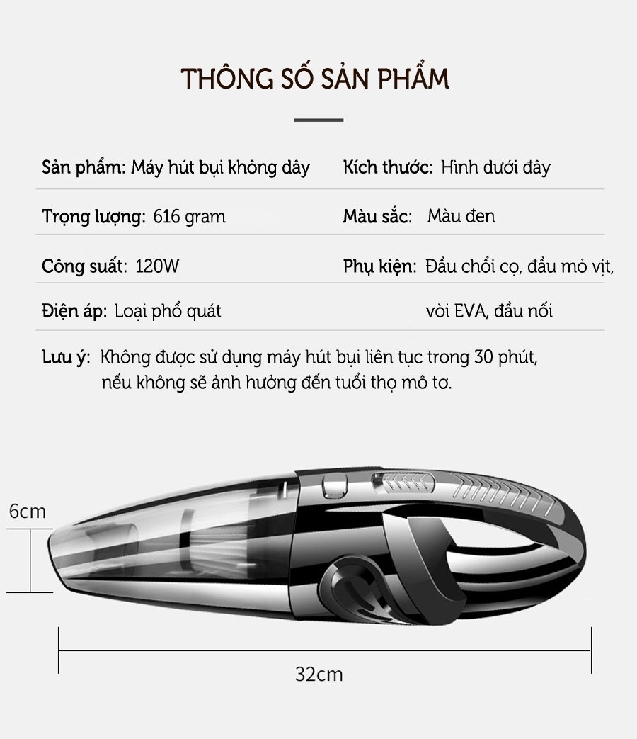 Máy Hút Bụi Ô Tô Cầm Tay Không Dây Damas XC628 - Máy có thể hút khô và nước - Sử dụng sạc pin - Hàng Nhập Khẩu