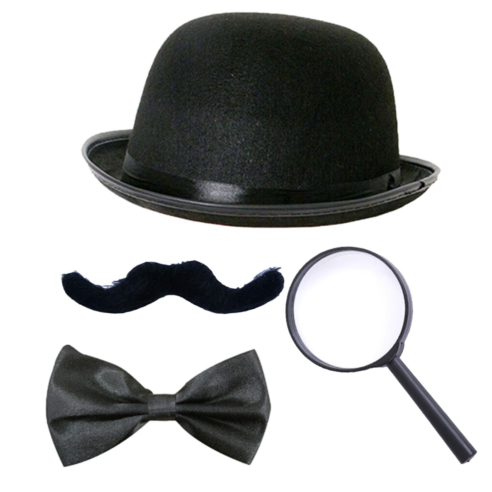Beard Bow Tie Hat Magnifying Glass Masquerade Party Detective Modern Era Set
