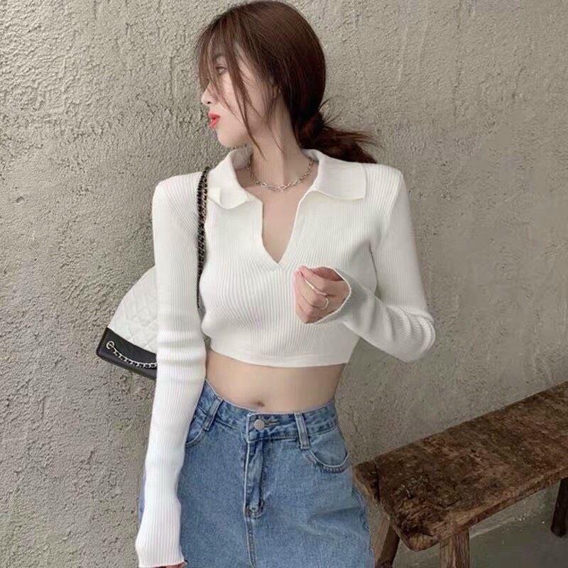 áo croptop tay dài thắt nơ