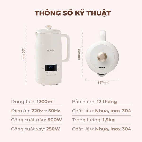 Máy Làm Sữa Hạt GUME MSB 22 Hàn Quốc - Bảo Hành 12 Tháng hàng chính hãng