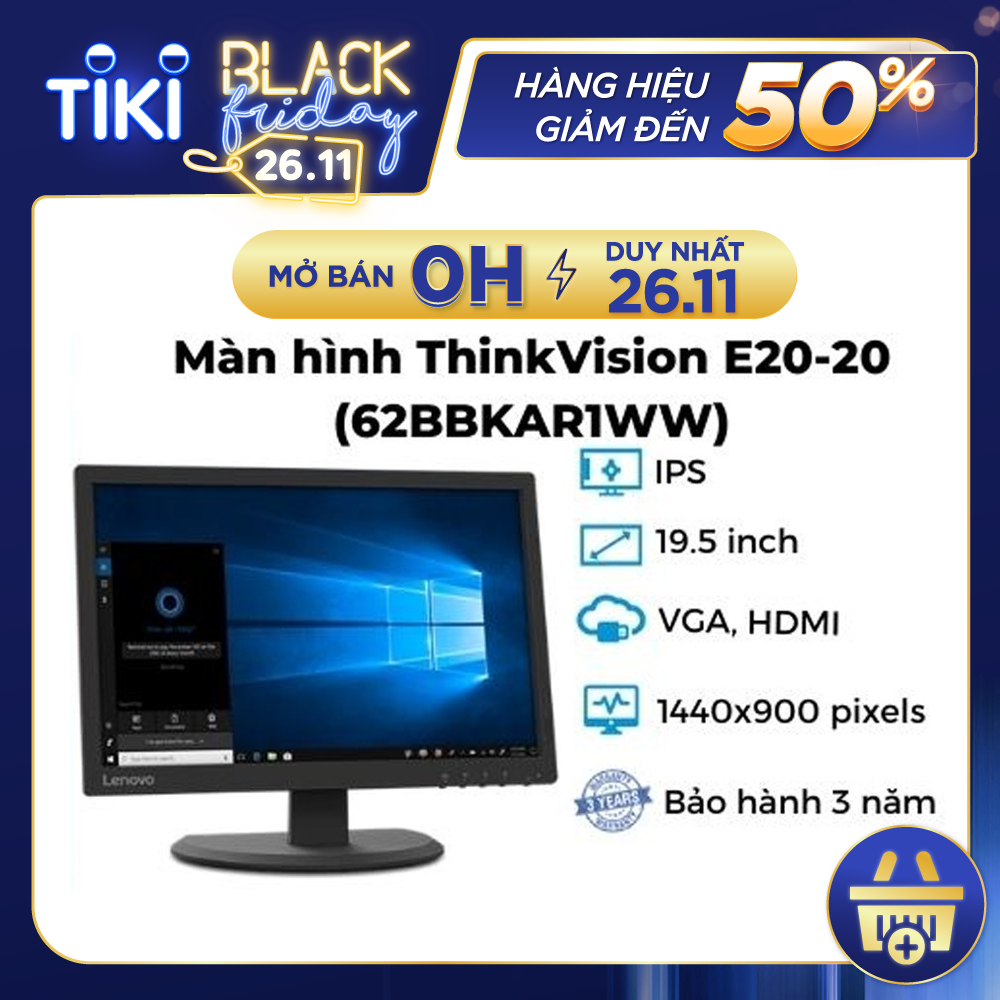 Màn hình máy tính Lenovo ThinkVision E20-20 (62BBKAR1WW) 19.5-inch | 1440x900 | HDMI | VGA | Bảo hành 12 tháng - Hàng chính hãng