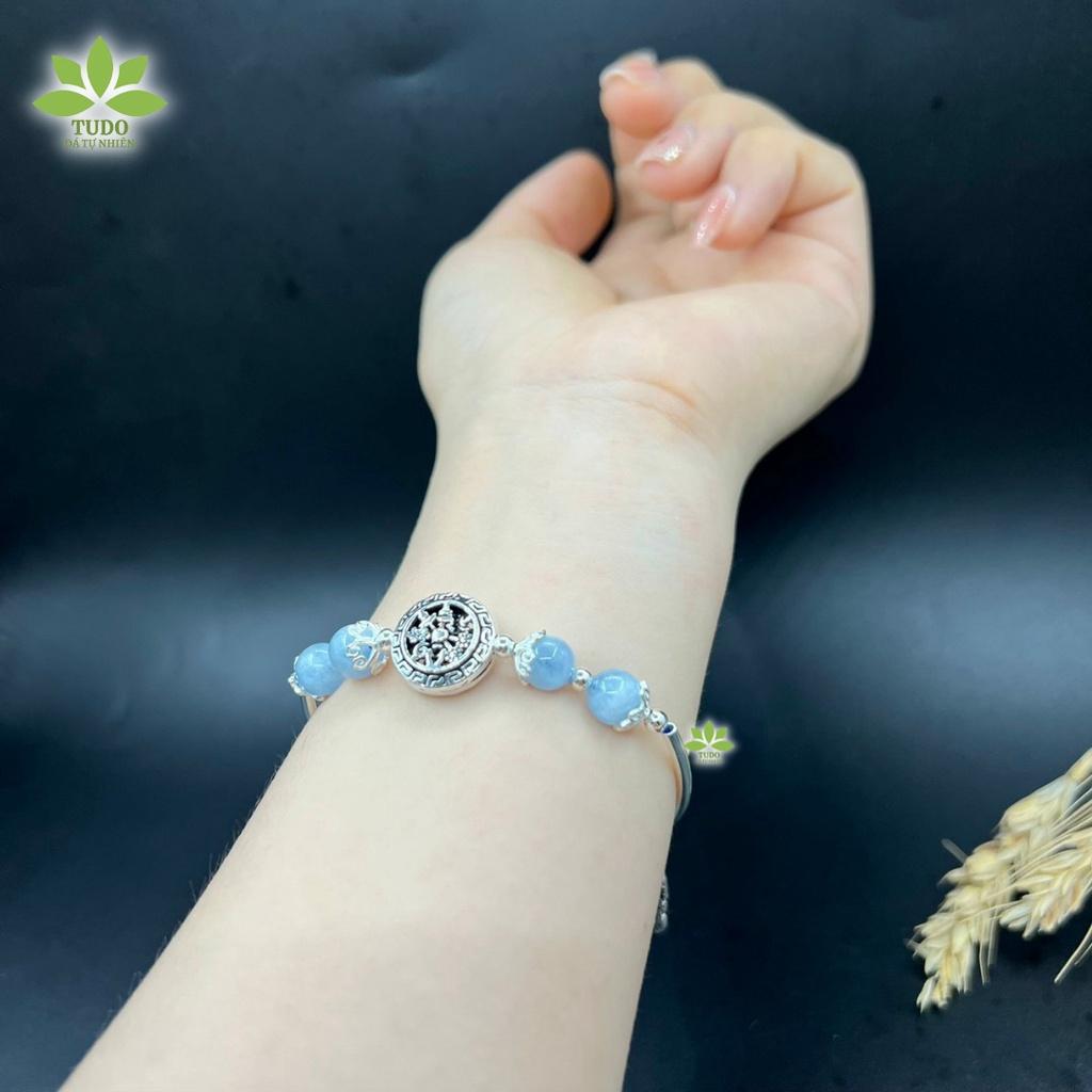 Vòng Tay Nữ Đẹp - Vòng Phong Thủy Mệnh Thủy, Mộc TUDO VCBAQUA Charm Bạc Bánh Xe Pháp Luân, Lông Công B16K440