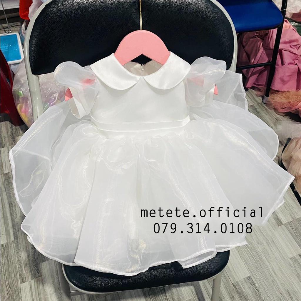 Váy đầm công chúa thiết kế cho bé gái tay bo cổ sen bồng bềnh phong cách học sinh đơn giản - Mẹ Tê Tê