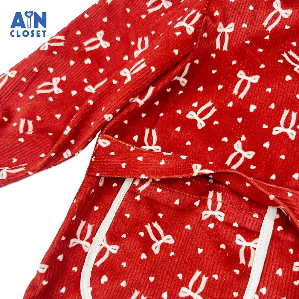 Áo Khoác có nón bé gái hoạ tiết Nơ Đỏ Cotton Nhung - AICDBGXYID58 - AIN Closet