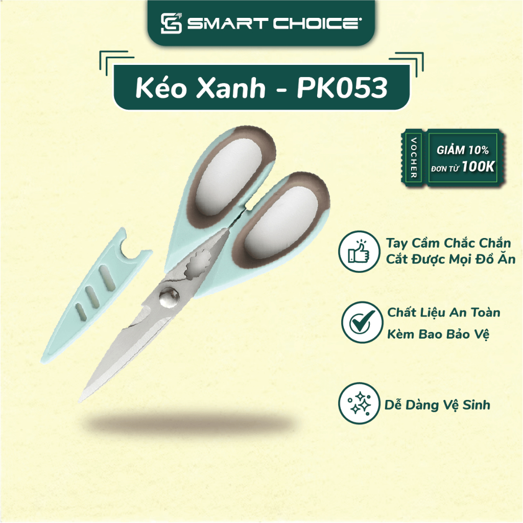 Kéo Nhà Bếp Đa Năng SMARTCHOICE Kéo Xanh Kèm Vỏ Bảo Vệ Cao Cấp Không Gỉ SCG-PK053-X