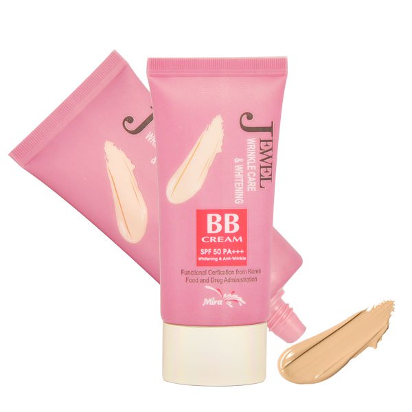 Kem Lót BB Đa Chức Năng Hàn Quốc Mira Jewel Wrinkle Care &amp; Whitening SPF50 PA+++ (40ml) + Tặng Ngay Bông Tán Kem Nền, Phấn Siêu Mềm Mịn Mira Culous (2 miếng/ túi) – Hàng Chính Hãng