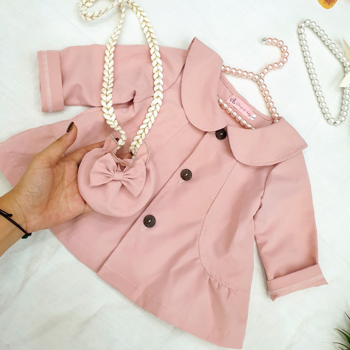 Áo Khoác Hồng Baby KÈM Túi Tỏi phong cách Hàn Quốc cho bé gái
