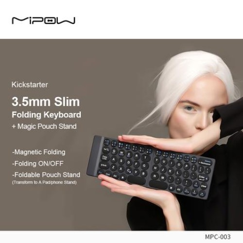 BÀN PHÍM GẬP KHÔNG DÂY MIPOW MINI SLIM-FOLD MỎNG NHẤT THẾ GIỚI 3,5 MM CHỐNG NƯỚC KIÊM TÚI GIÁ ĐỠ MPC-003 (HÀNG CHÍNH HÃNG)