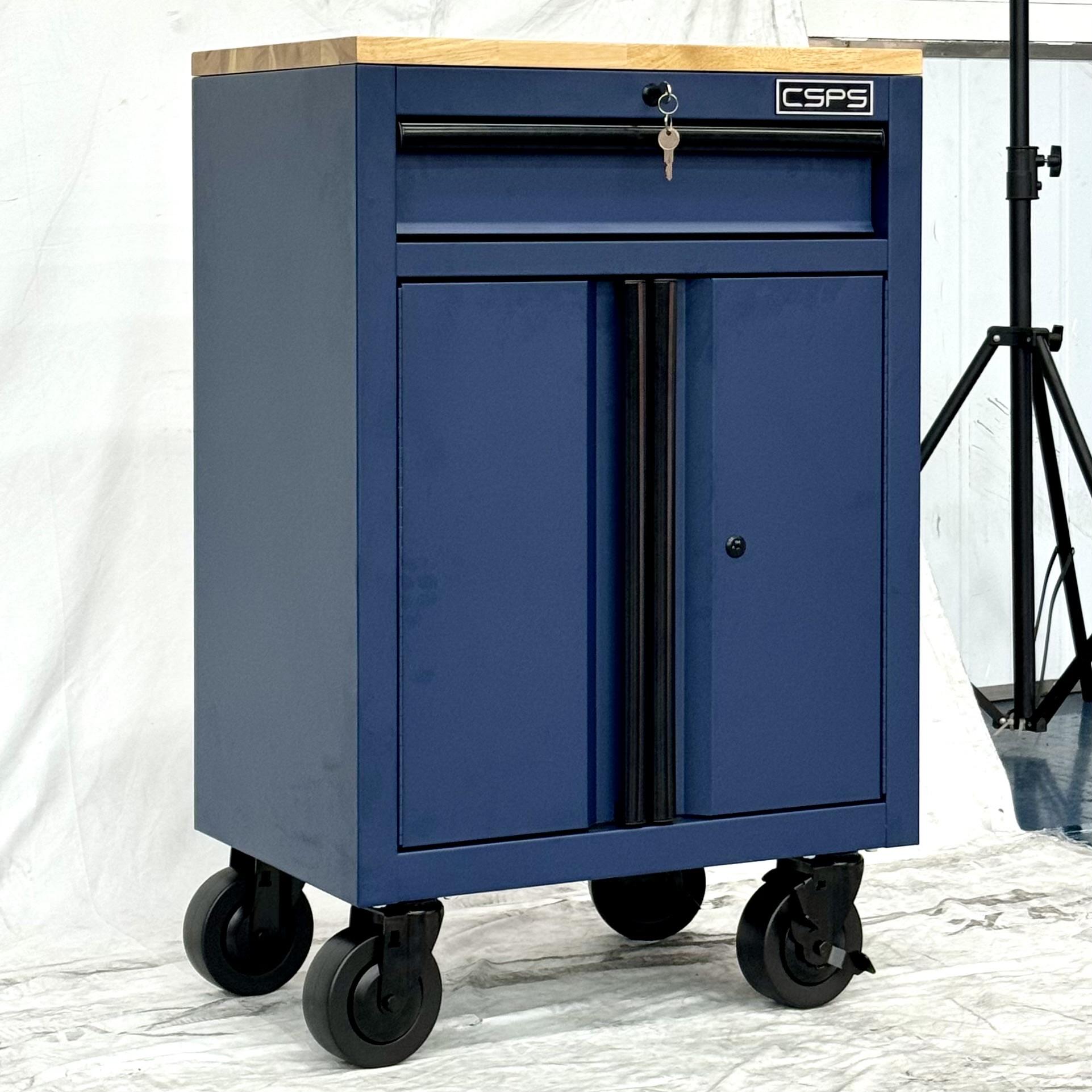 Tủ dụng cụ CSPS 61cm - 01 hộc kéo màu xanh dương kèm bánh xe, ván gỗ