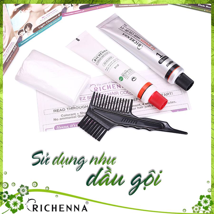 Thuốc nhuộm tóc phủ bạc thảo dược dạng dầu gội Richenna EZ Speedy Hair Color-EX Hàn Quốc màu nâu hạt dẻ sáng