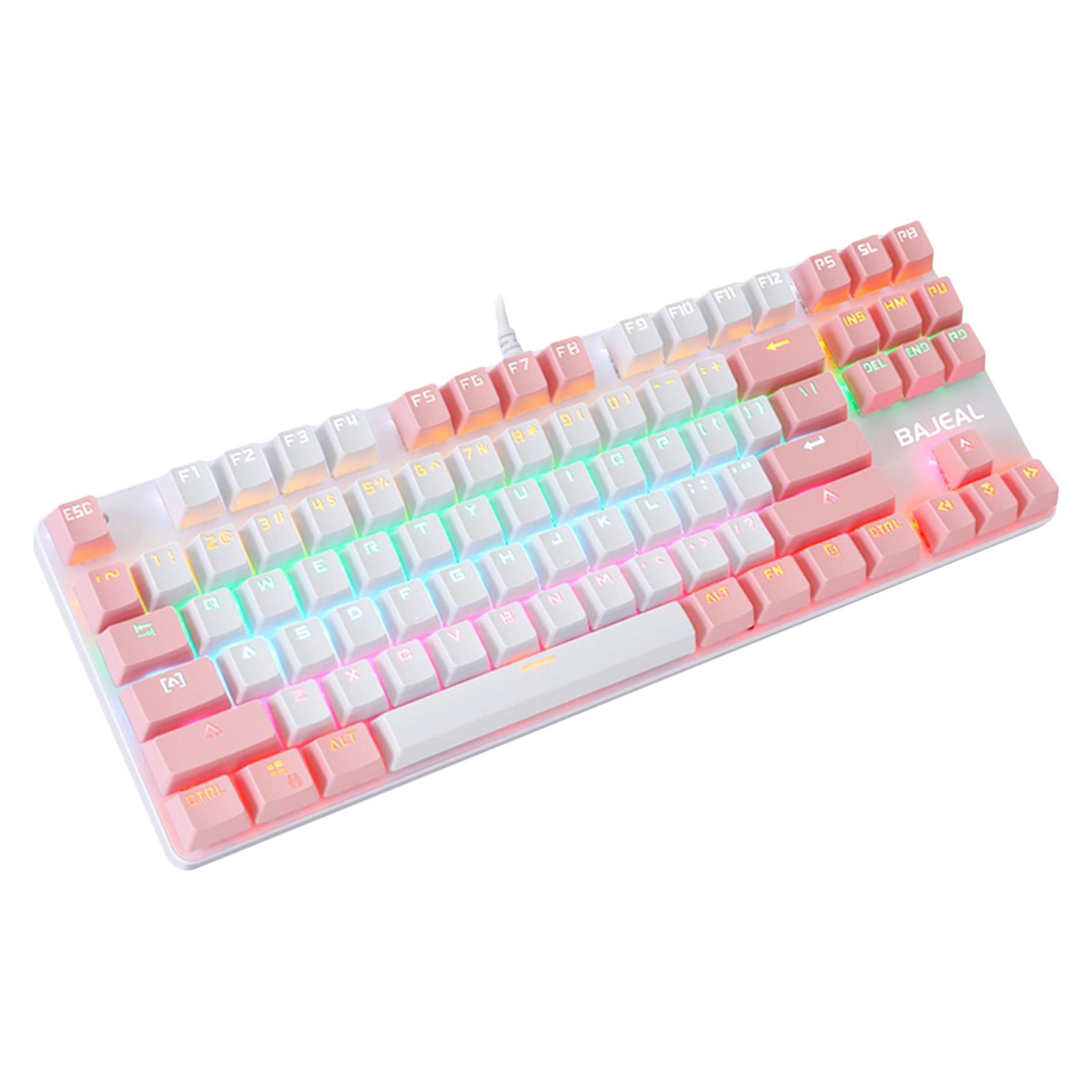 Computer Desktop Wired Gaming Keyboard 87 Keys Layout for Work Pink