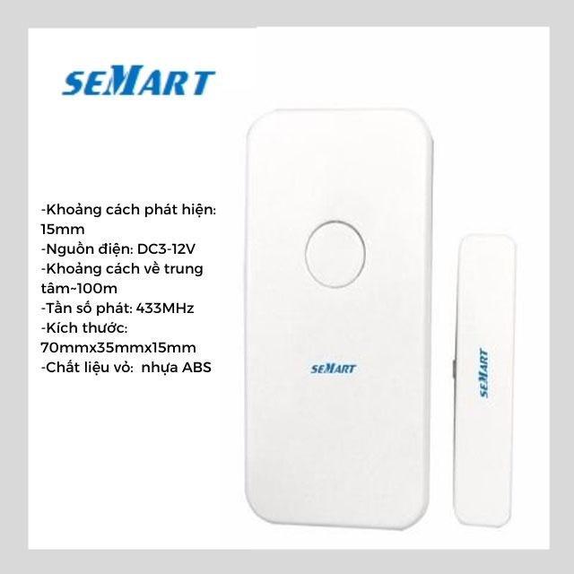 Cảm biến tách cửa từ không dây Semart SM-D025W, truyền tín hiệu về tủ trung tâm, thiết kế nhỏ gọn cho các cánh cửa