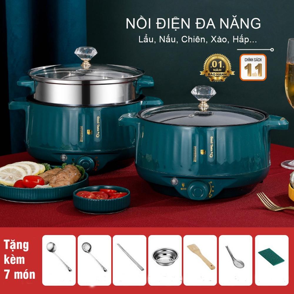 Nồi Lẩu Mini - Nồi Lẩu Điện Mini Kèm Giá Hấp Đa Năng Chống Dính Tiện Lợi Tặng Kèm 7 Món Quà