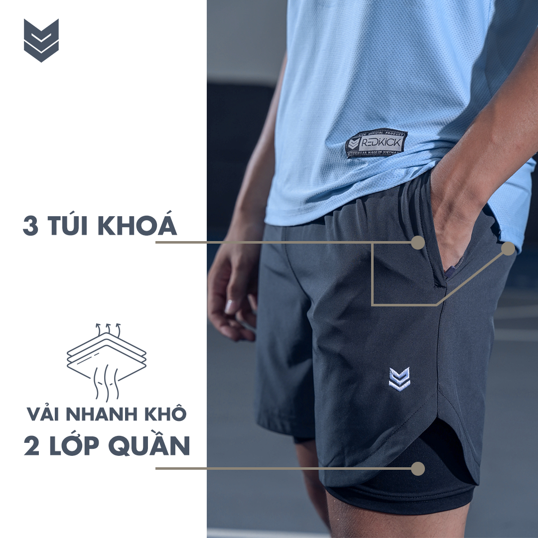 Quần short đùi thể thao 2 lớp Quick Dry Unisex Nhanh khô thoáng mát Tập Gym chơi Bóng Rổ Tennis Chạy Bộ Redikick