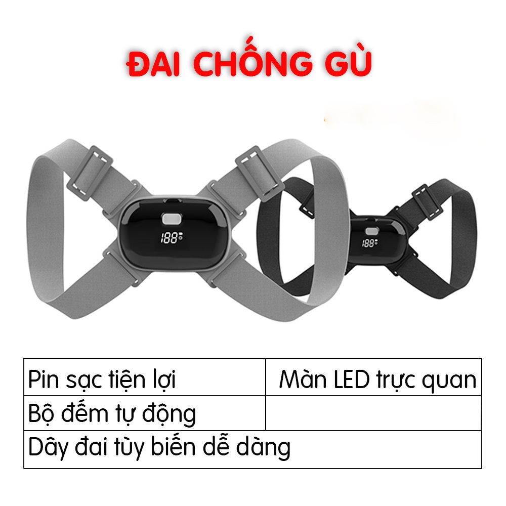 Đai chống gù lưng thông minh điều chỉnh tư thế - Cảm biến báo rung, đếm số lần ngồi sai - Pin sạc tiện lợi, nhỏ gọn, thích hợp dùng cả cho học sinh