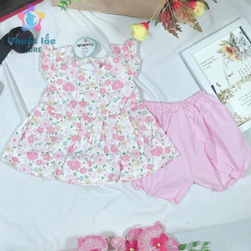 Bộ Quần Áo Bé Gái Babydoll Hoa Nhí 7kg Đến 18kg Màu Hồng, Vàng, Tím