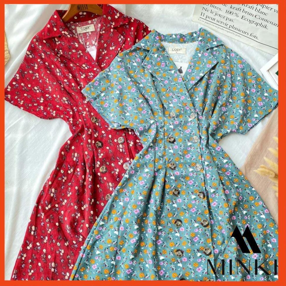 ĐẦM HOA NHÍ CỔ VEST - CHẤT LIỆU CHIFFON NHẬP KHẨU - HÀNG THIẾT KẾ - MÀU HOA XANH VÀ ĐỎ _HOT