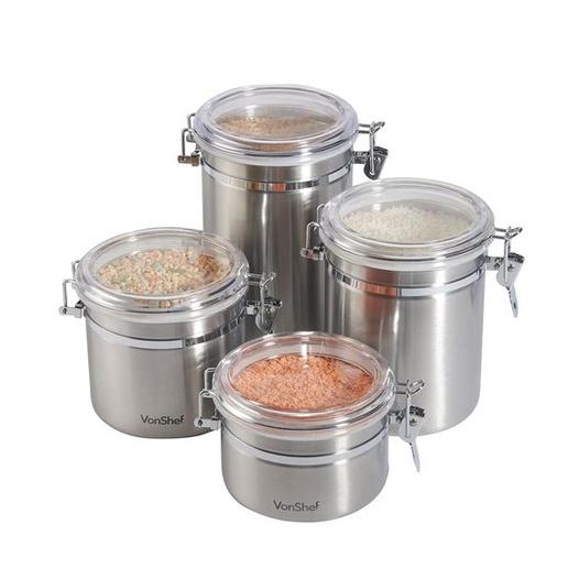 Set 4 Hộp Đựng Đồ Khô Vonshef, Chất Liệu Inox, Khóa Nắp Kín, Hộp Đựng Đồ Khô, Đựng Thực Phẩm, Nhập Đức