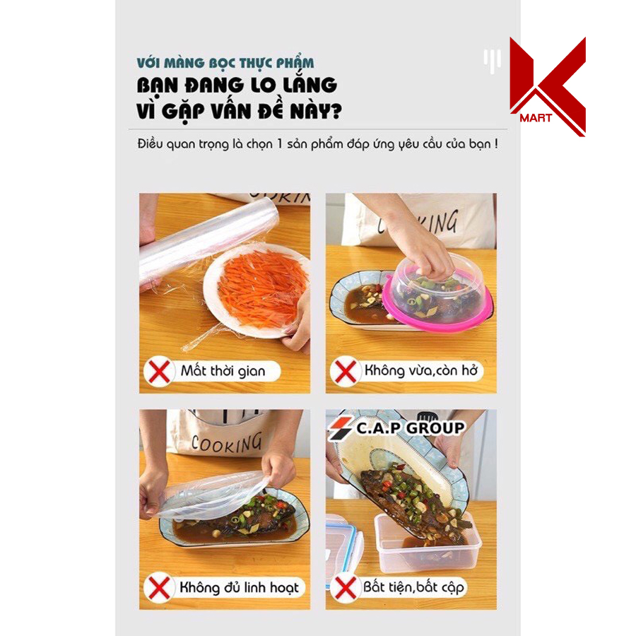 Túi 100 màng bọc thực phẩm chất liệu PE, có chun co giãn phù hợp nhiều kích thước, túi gấu - Kmart