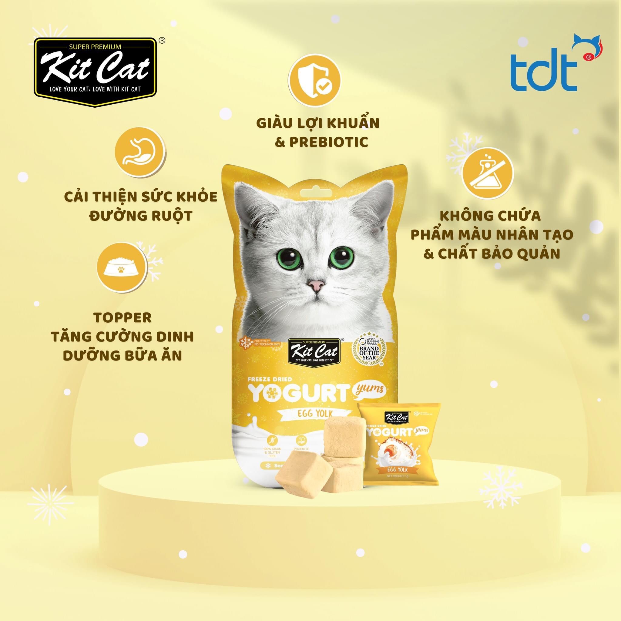 Sữa chua sấy thăng hoa Kit Cat cho mèo _ Freeze Dried Yogurt Yums Cat Treat [ Túi 10 viên ]