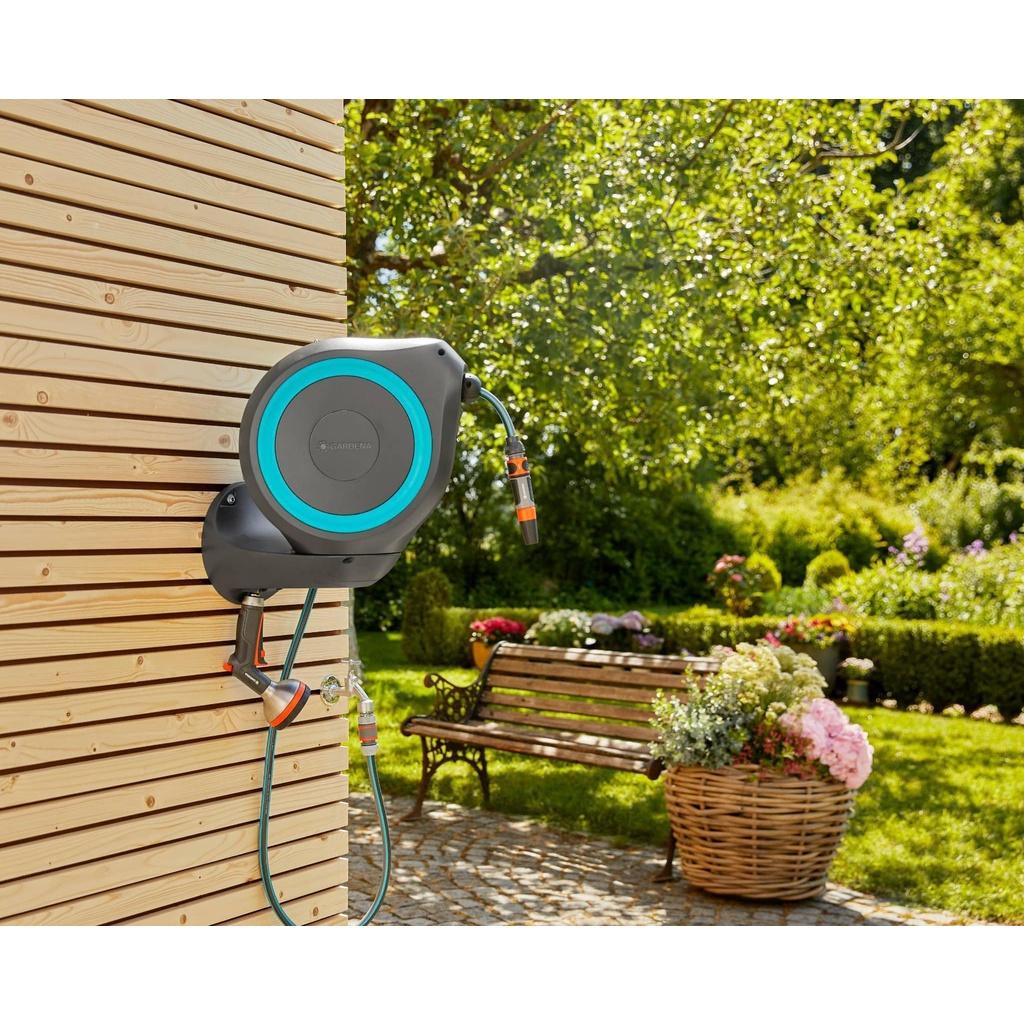 Bộ Vòi Tưới Cây Dây Cuốn Tự Động Gardena, Dài 20m, Có Gá Treo Tường, Có Thể Nối Dài Dây, Nhập Đức
