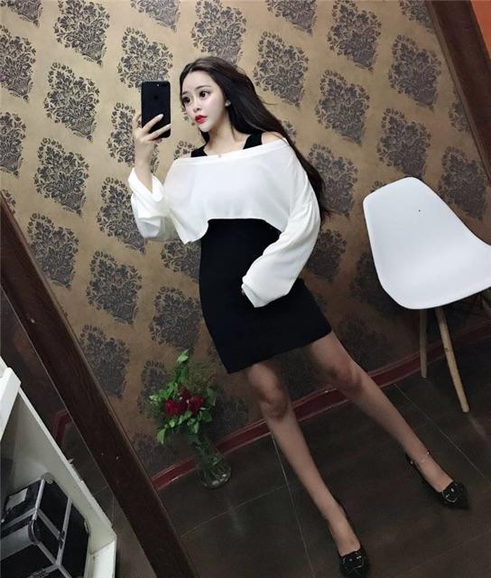 Set Áo Croptop Lệch Vai + Váy Ba Lỗ Body