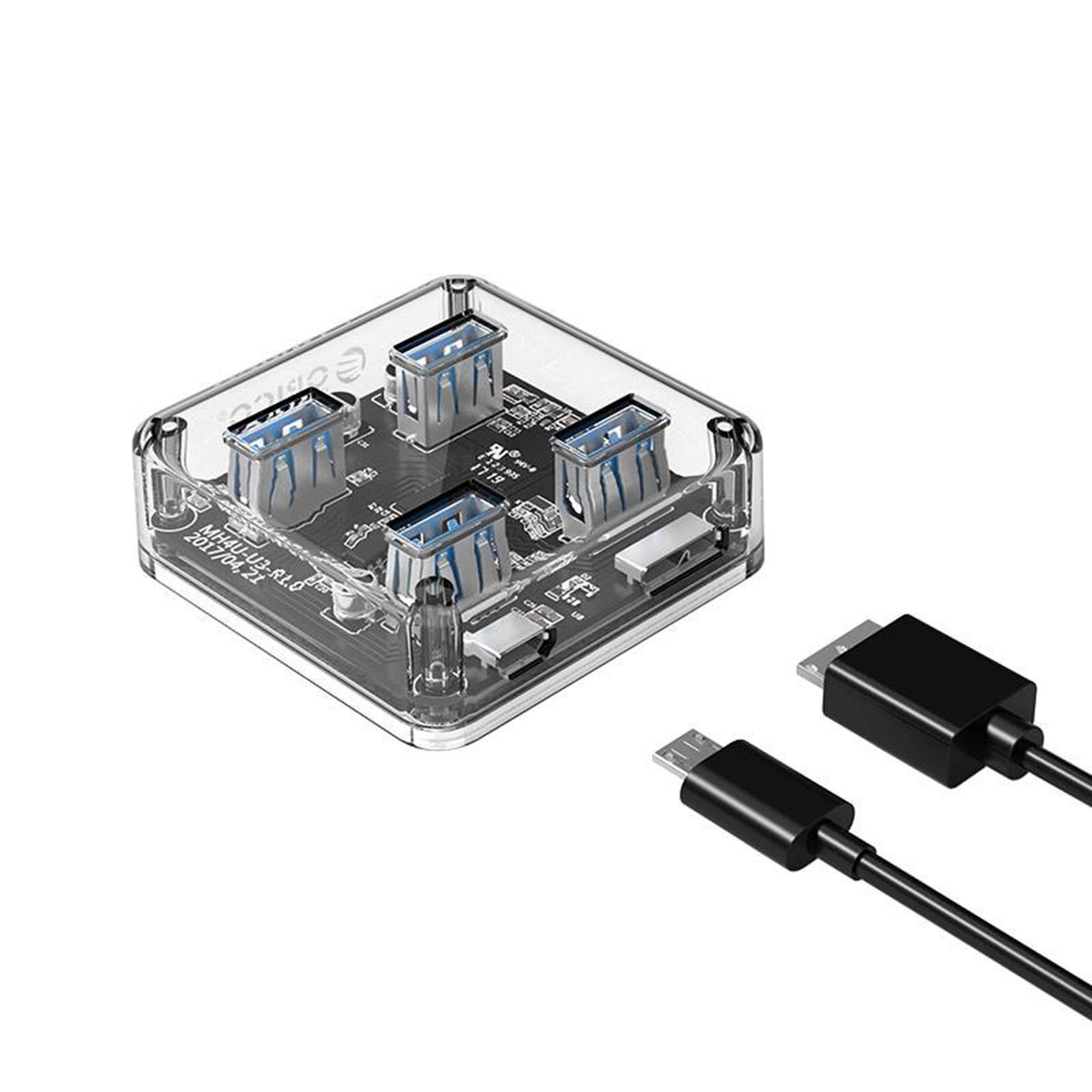 Transparent Frame HUB 4 Ports USB3.0 Adapter Splitter, Easy to Use and Carry,Portable Dongle