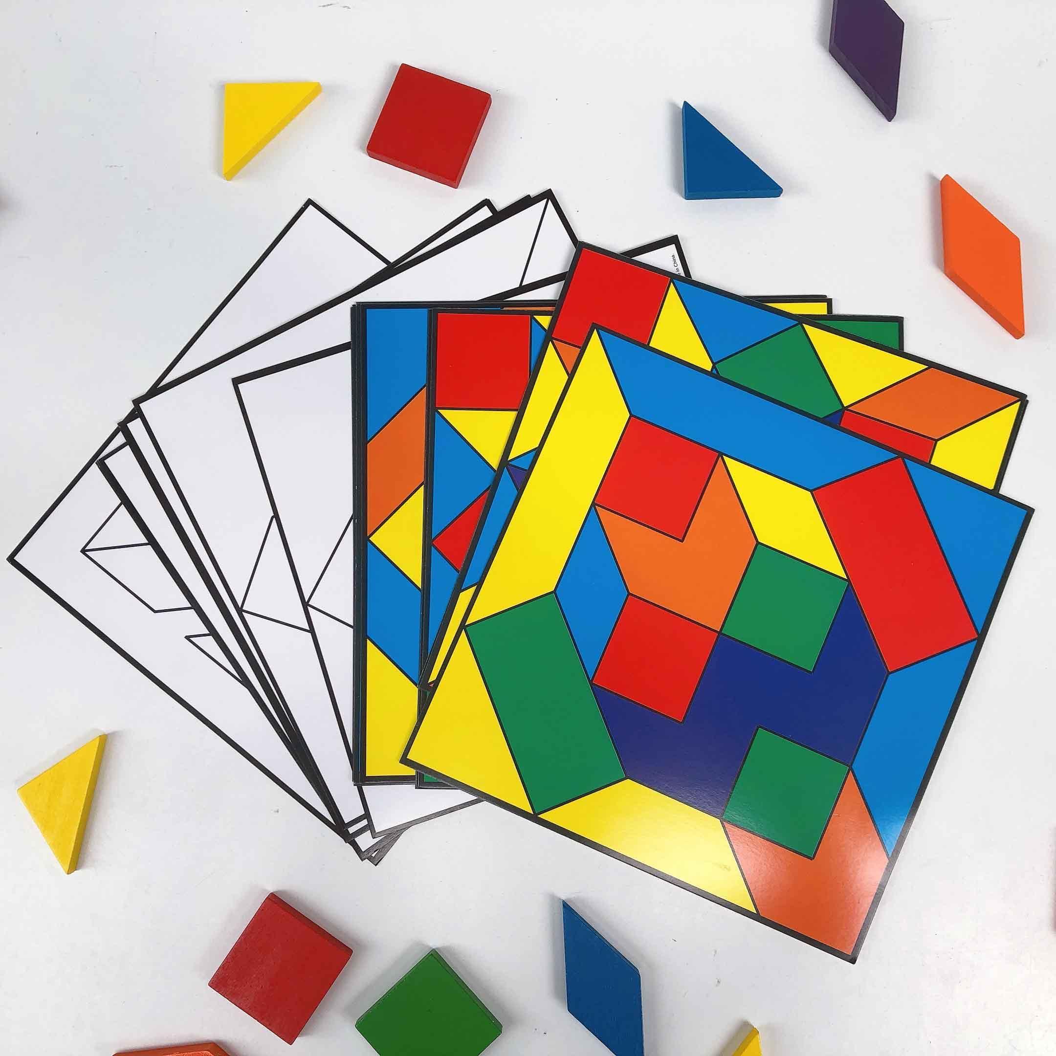 Learning Resources Bộ các khối hình dạng và 20 thẻ hoạ tiết - Parquetry Blocks &amp; 20 Pattern Cards