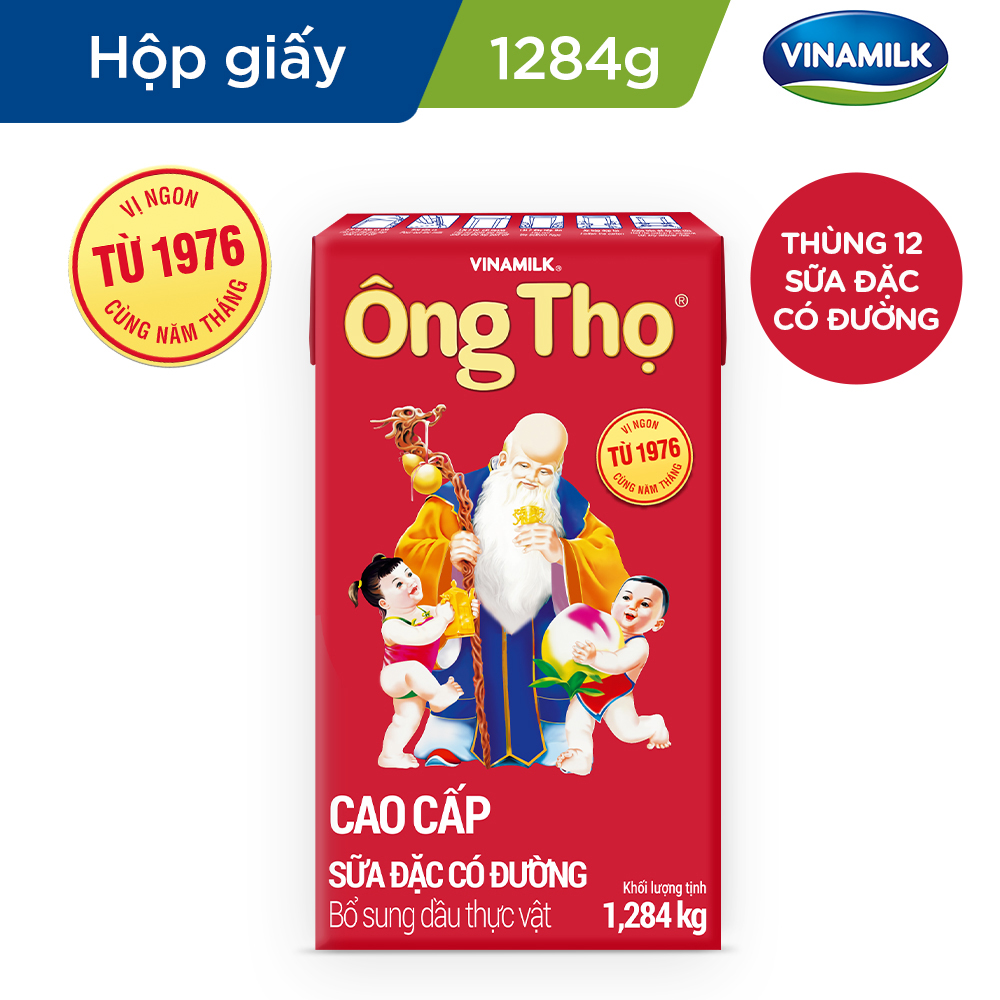 Thùng 12 sữa đặc có đường Ông Thọ đỏ - Hộp giấy 1284g