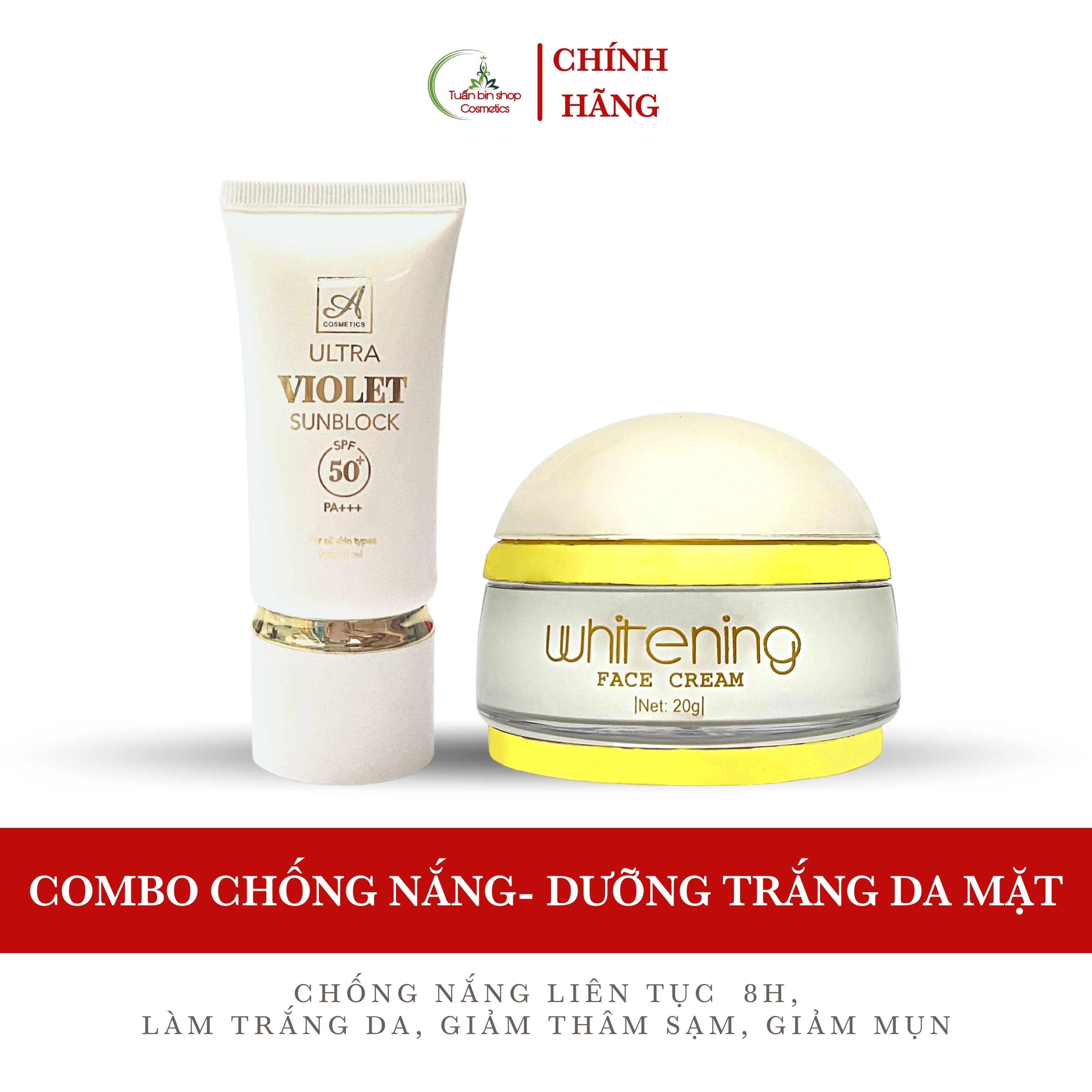 Combo dưỡng trắng da mặt, sáng da Acosmetics, kem face pháp, kem chống nắng nâng tone kiềm dầu ultra violet 70g