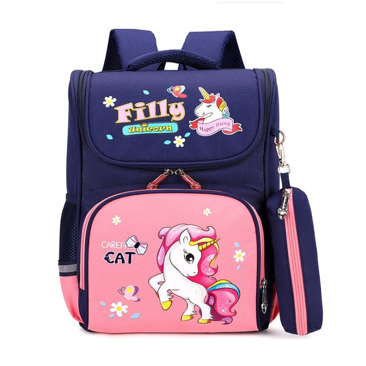 Balo Học Sinh Chống Gù Bé Gái Hình Ngựa Pony, Cặp Học Sinh Lớp 1-3, Có Dải Phản Quang, Kèm Túi Bút