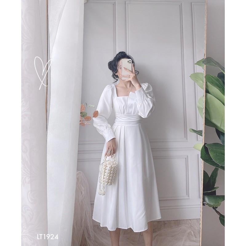Đầm Midi Xếp Li Ngực Tay Bồng