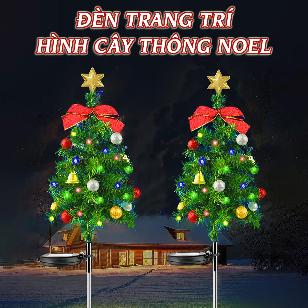 Đèn trang trí năng lượng mặt trời cây thông Noel thắt nơ, tiết kiệm điện, bóng siêu sáng, chống thấm nước - DA3164