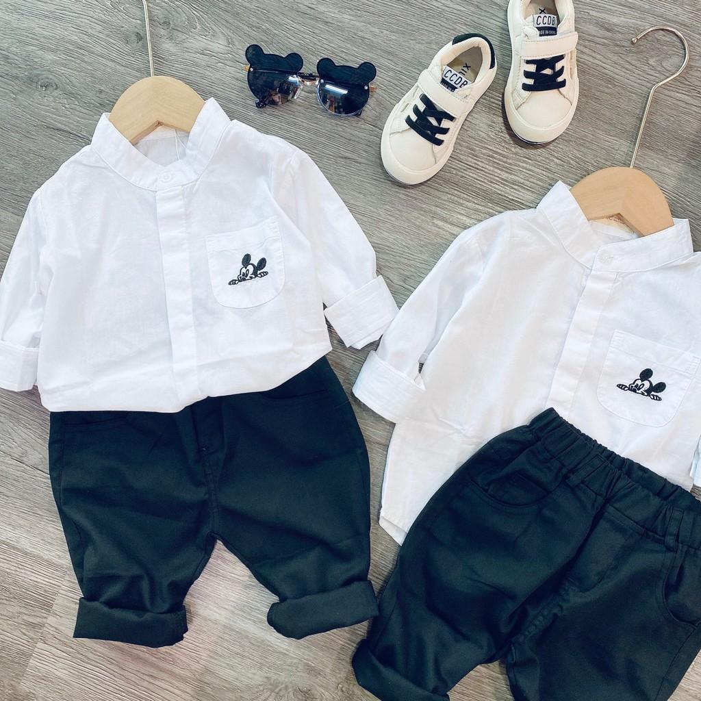BÁN SỈ SET ÁO TRẮNG MICKEY DÀI TAY BÉ TRAI