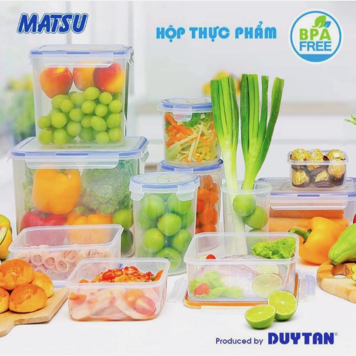 Hộp Nhựa Tròn MATSU 500ml Có Nắp Gài 4 Chấu, Đựng Thực Phẩm Đồ Dùng