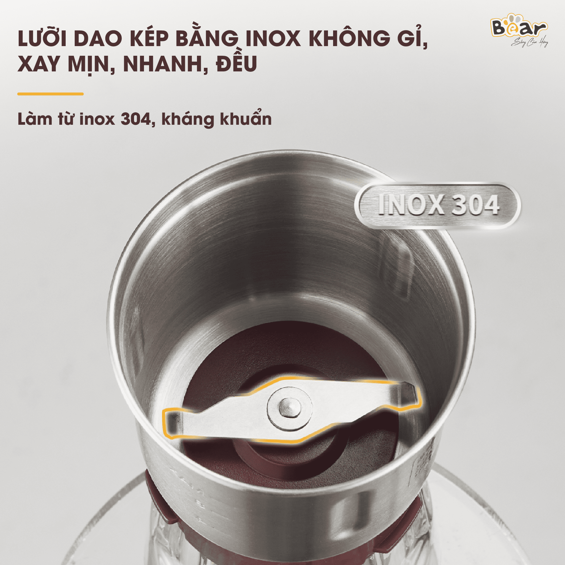 Máy Xay Bột Khô Hạt Cà Phê, Hạt Tiêu, Ngũ Cốc BEAR MDJ-A02G3 Công Suất 200W - Hàng Chính Hãng