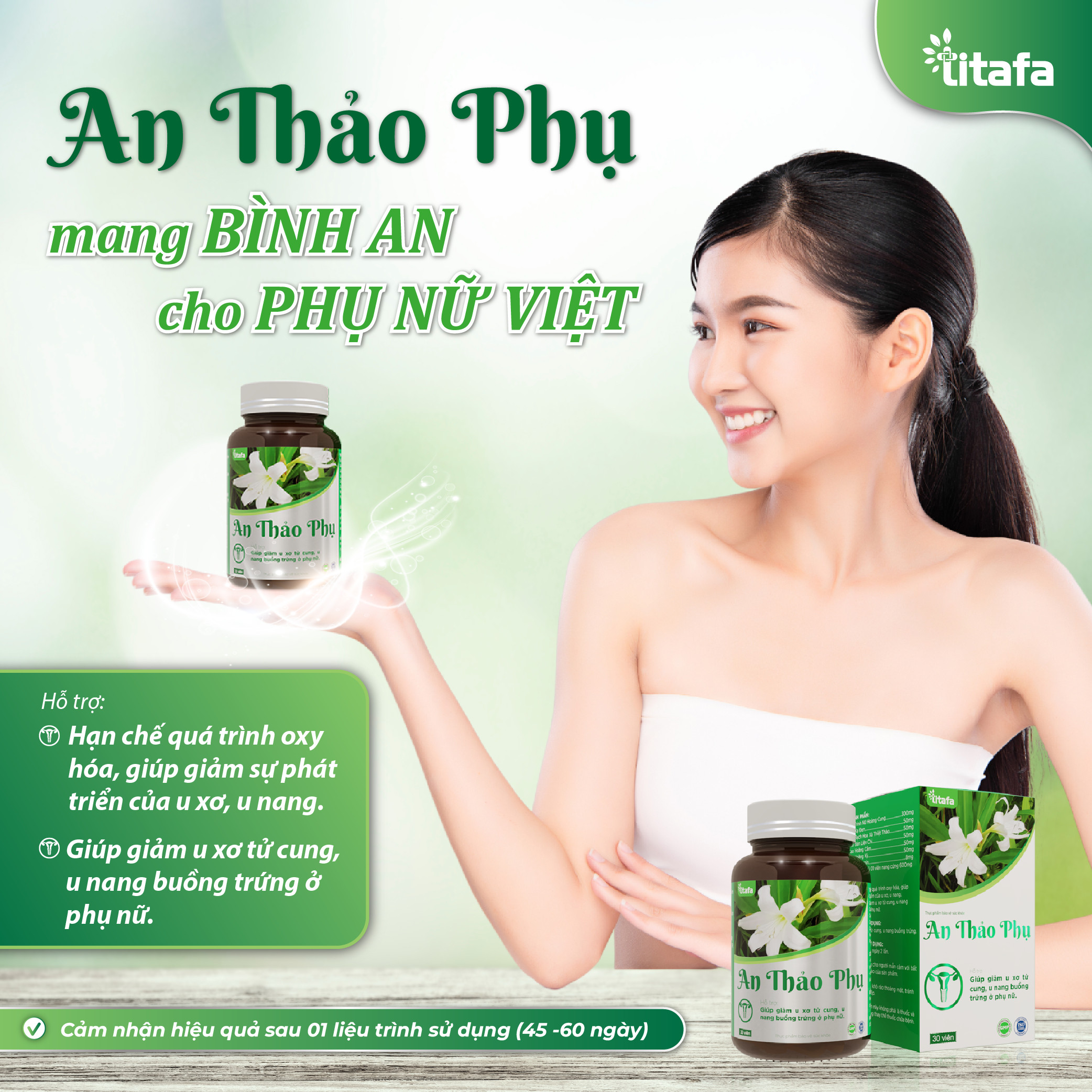 Viên uống AN THẢO PHỤ - hỗ trợ giảm U xơ tử cung, U nang buồng trứng ở phụ nữ - (Hộp 30 viên)-[Chính hãng TITAFA]