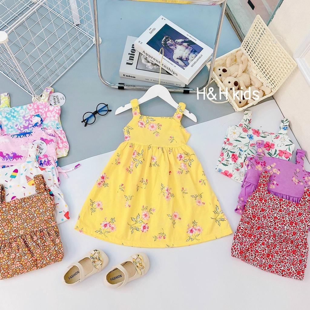 Đầm váy cotton xuất 2 dây bảng to và 2 dây cánh tiên nơ to trước ngực cho bé gái