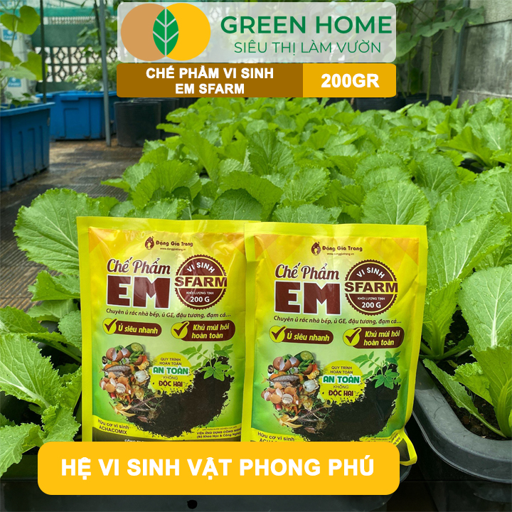 Chế Phẩm Vi Sinh EM Sfarm GreenHome, 200g, Ủ Phân Hữu Cơ Nhanh, Khử Mùi, Cải Tạo Đất Hiệu Quả