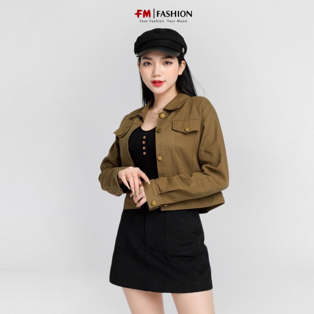 Áo khoác kaki nữ FM Style dáng croptop phối túi nắp chất kaki dày dặn thời trang phong cách Ulzzang 23020357