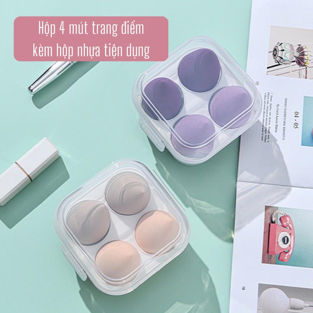 Hộp 4 mút trang điểm hình giọt nước tán 360 độ tiện lợi - Mút tán kem nền có hộp nhựa đựng tiện dụng