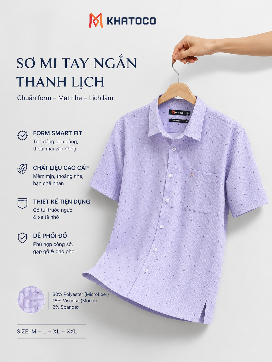 Áo sơ mi Khatoco tay ngắn (L,XL)