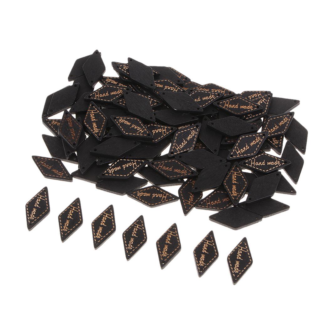 200 Pcs Wooden Handmade Design Tag Button Sewing Crafts Supplies Black Brown