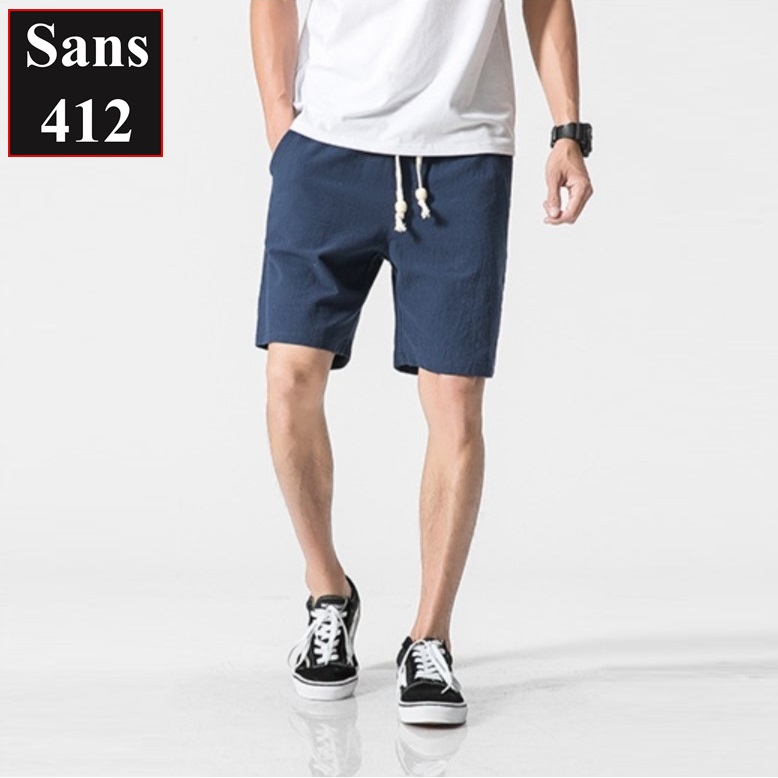 Quần short nam đũi Sans412 ngắn lanh linen mát dây rút ngố đùi cộc sóc trắng đen xám xanh than bigsize 80kg 90kg 100kg