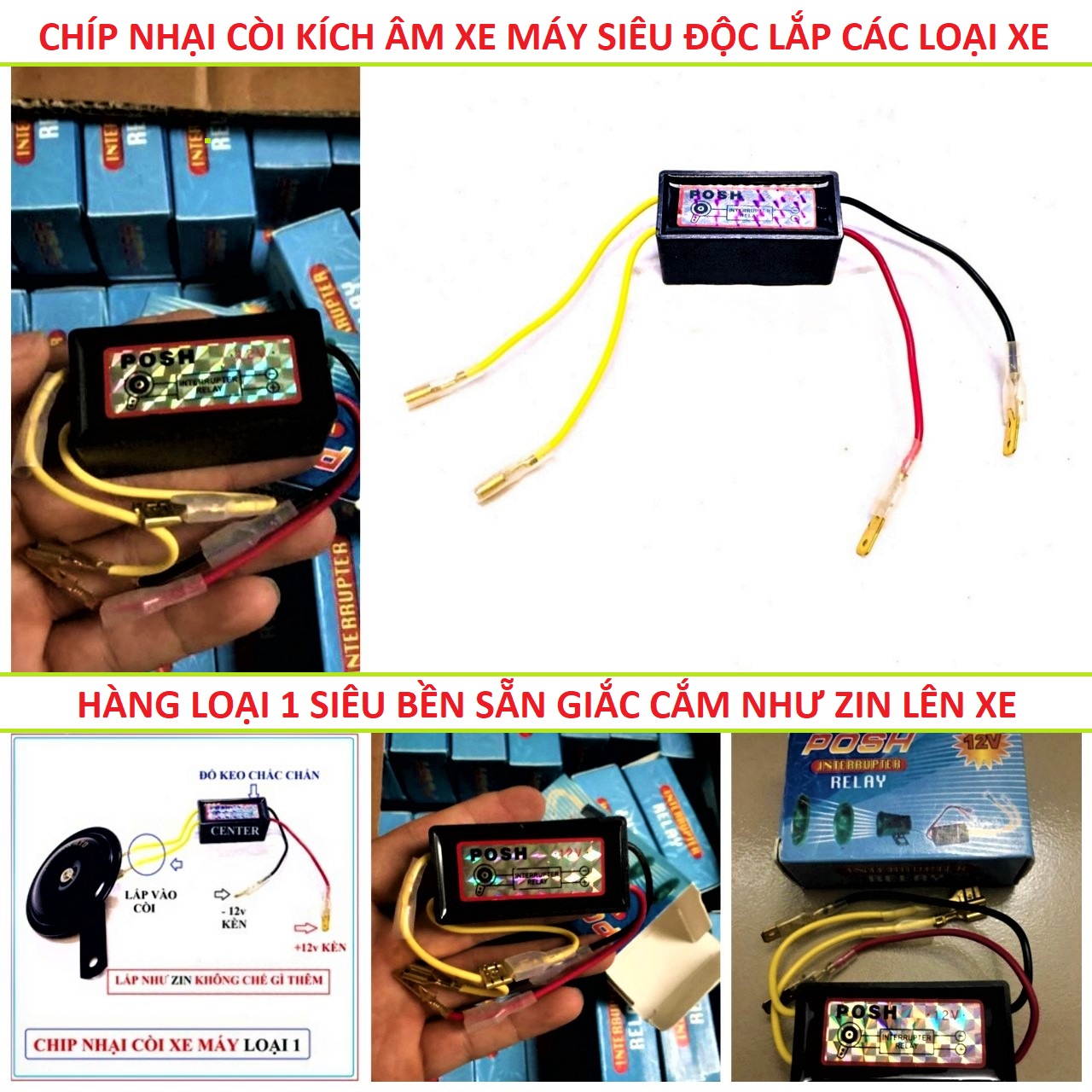 Chíp nhại còi xe máy kích âm trầm bổng cực hay độc đáo mẫu mới loại tốt giắc cắm không cần chế