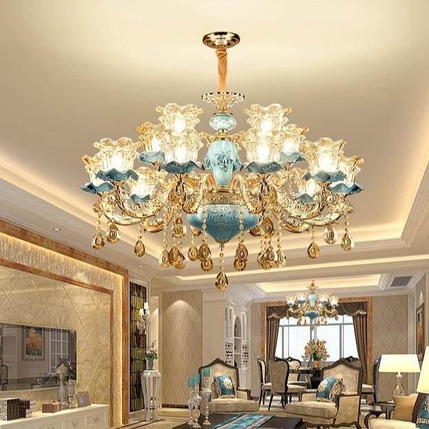 Đèn chùm KERLY pha lê 15 tay loại 1 phong cách hiện đại, sang trọng - kèm bóng LED chuyên dụng