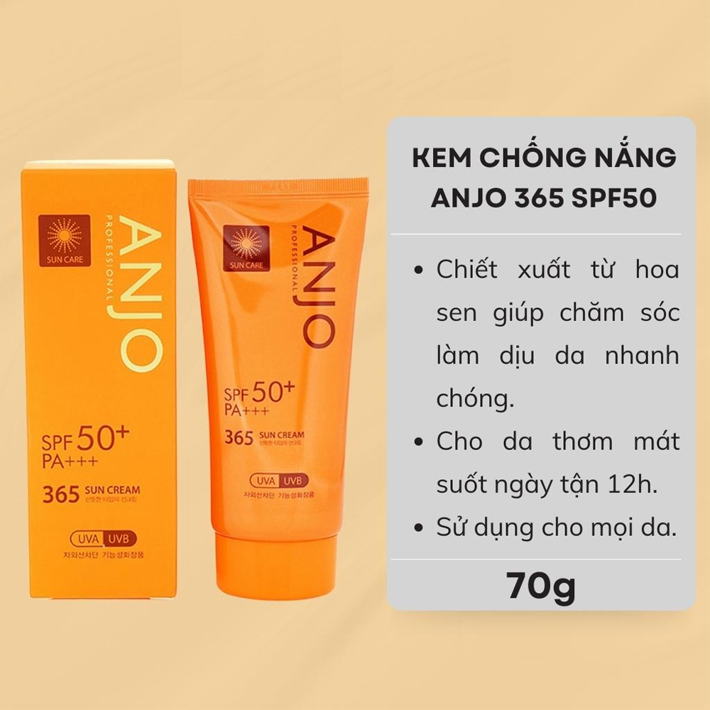 Kem Chống Nắng Anjo dưỡng ẩm, dịu nhẹ và bảo vệ da Professional SPF 50+PA+++ 365 Sun Cream 70g